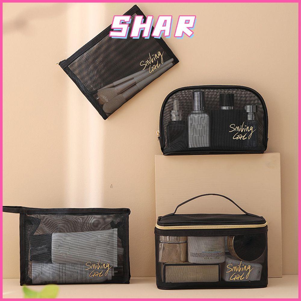 SHAR 1/5 ชิ้นตาข่ายกระเป๋าเครื่องสําอางผู้หญิงขนาดใหญ่ความจุโปร่งใส Travel Storage