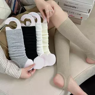 ผู้หญิงผ้าฝ้ายบาง Slouch ขาอุ่นสีทึบ Stirrup ถุงเท้าลูกวัว Ins อินเทรนด์ JK Lolita บัลเล่ต์คอสเพลย์แฟชั่นขาอุปกรณ์เสริม