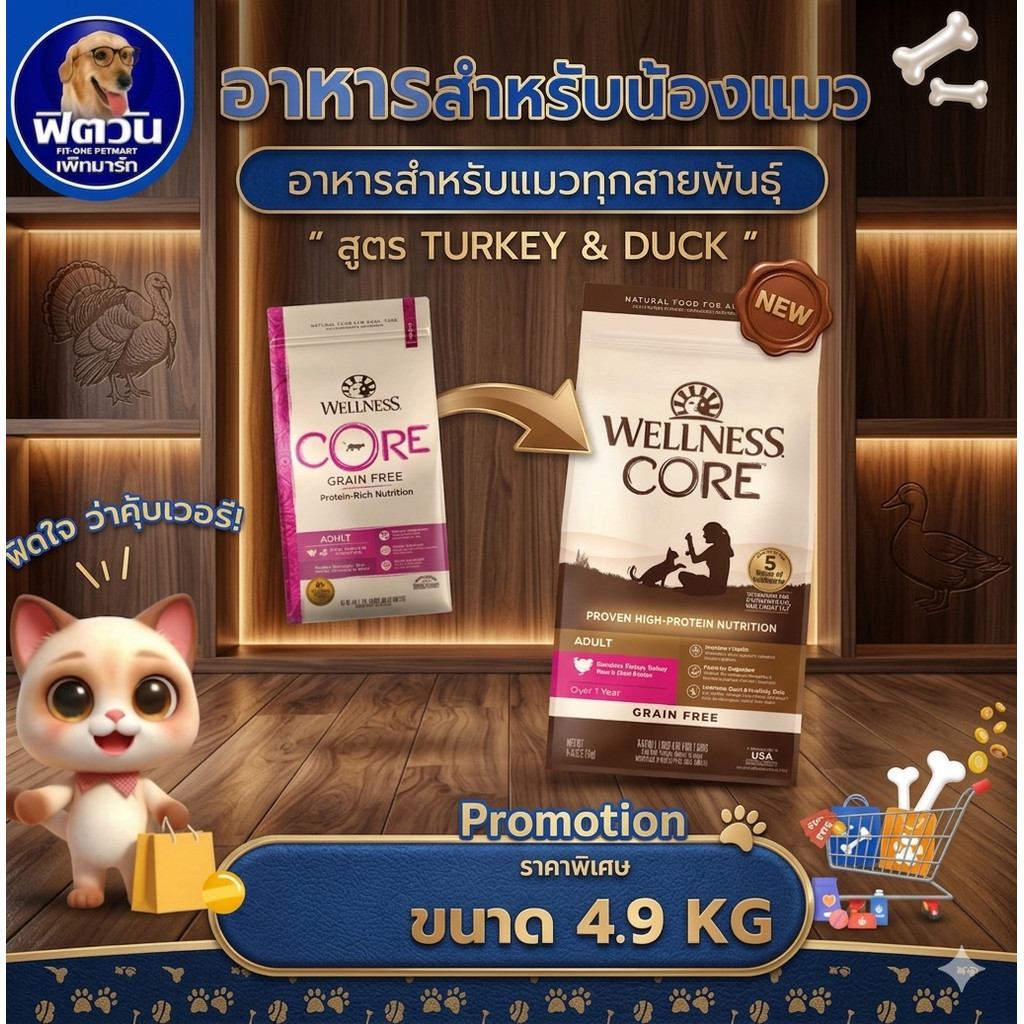 (X1ถุง)อาหารแมว WELLNESS CORE: Turkey&Duck 11lb(4.9kg)