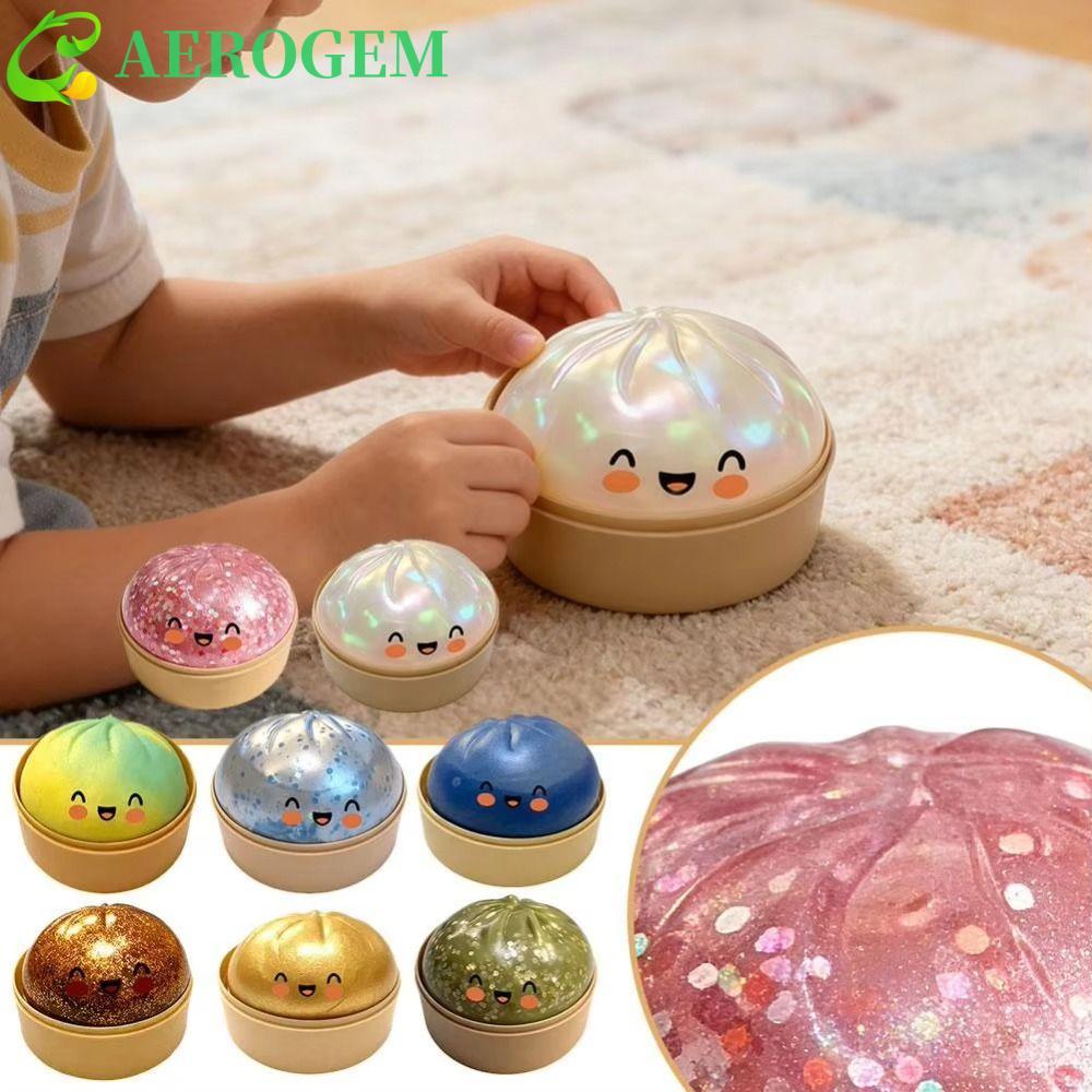 AEROGEM Dumpling Squishes,Glittering Dumpling-Shaped Bun Sensory Balls,สําหรับผ่อนคลายหยิกยักษ์สายรุ้งน่ารักนุ่ม Squishy ของเล่นเด็กของขวัญ