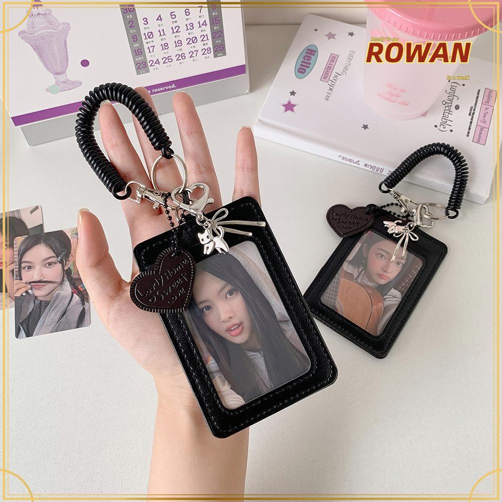 ROWANTH ฝาครอบป้องกันรูปถ่าย, หนัง PU พร้อมที่ใส่บัตรเชือกเส้นเล็ก, ที่ใส่บัตรประชาชนแบบช่องเสียบการ์ดคู่