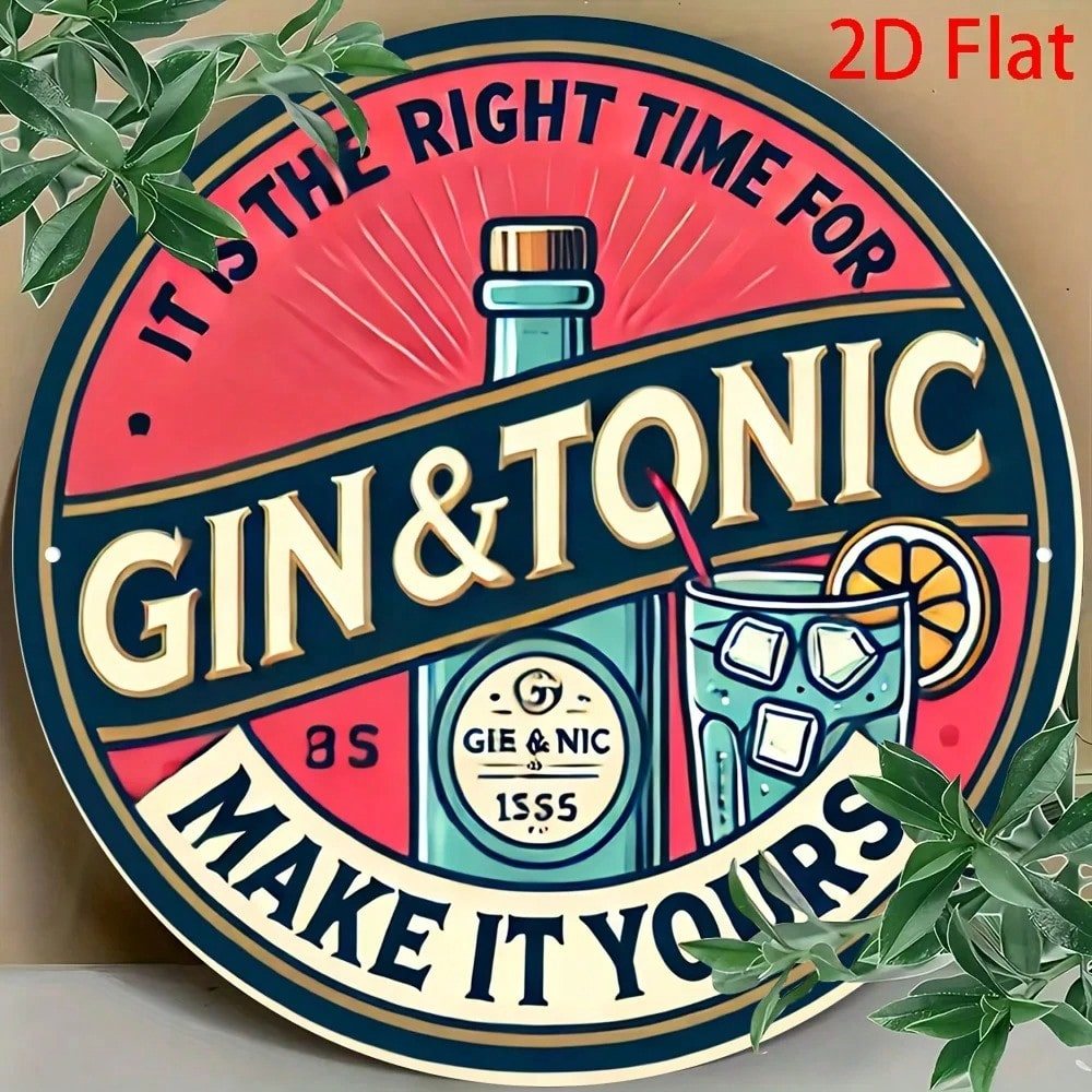 HELLOYOUNG Vintage Aluminium Sign Bar Wall Decor Round 19.99cm Gin Tonic Design Pub Home Art