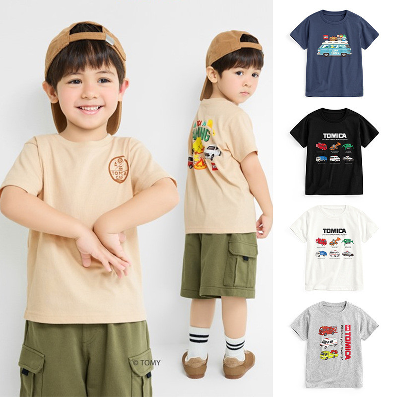 ฤดูร้อนชายผ้าฝ้ายแท้เสื้อยืดเด็กแขนสั้นเสื้อบางเสื้อยืดญี่ปุ่นสไตล์ใหม่การ์ตูนรถจักรยานยนต์รูปแบบ ชม.