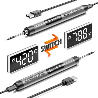ชุดหัวแร้งบัดกรีแบบพกพา USB ชาร์จไฟได้ 5V 8W พร้อมแบตเตอรี่ลิเธียม 800mAh และจอแสดงผลดิจิทัล รุ่นอัพเกรด