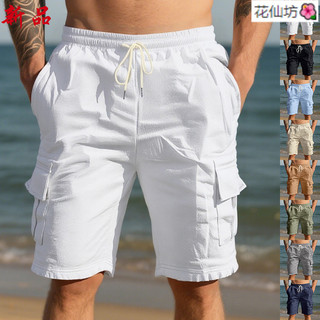 {New Product} Summer American High Street Casual Shorts Men's Loose Linen Breathable Beach Pants Men's Cropped Pants Overalls Sports Pants Men