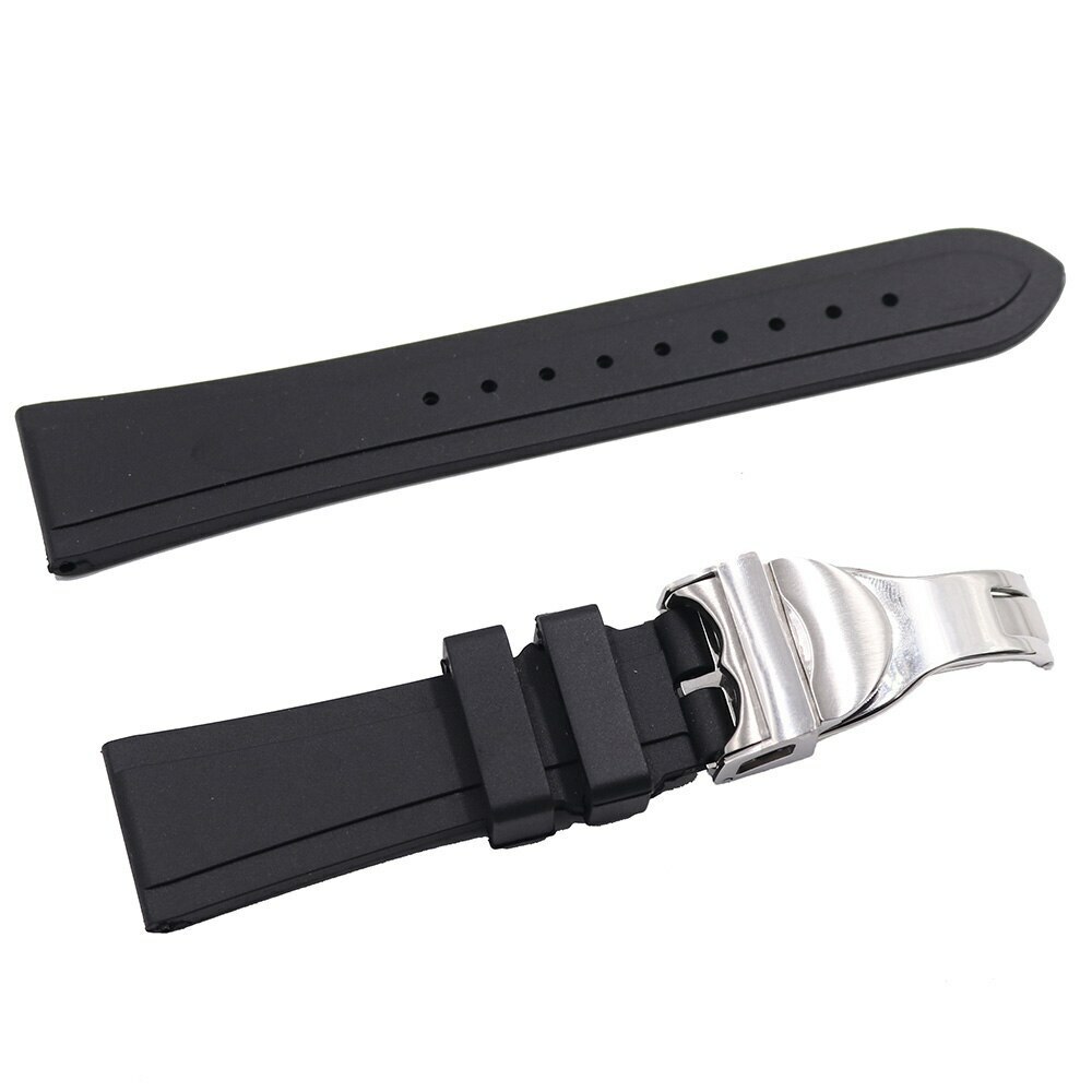 สําหรับ Tudor Black Bay 22 มม.ยางสีดําเปลี่ยนสายนาฬิกา Silver Clasp