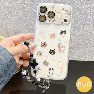 การ์ตูนน่ารัก 2 ใน 1 ลูกแมวเคสโทรศัพท์ ทีพียู เข้ากันได้กับ ไอโฟน 17 16 15 14 มือโปร สูงสุด 13 17มือโปร กับดาวแมวโซ่ช็อกทนพีซีมือถือฝาหลัง