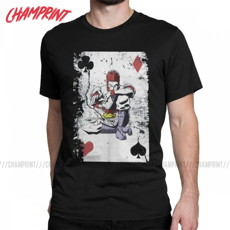เสื้อยืดผู้ชาย HXH Hisoka Playing Card เสื้อยืดเท่ๆ แขนสั้น คอกลม ผ้าฝ้าย ไอเดียของขวัญ
