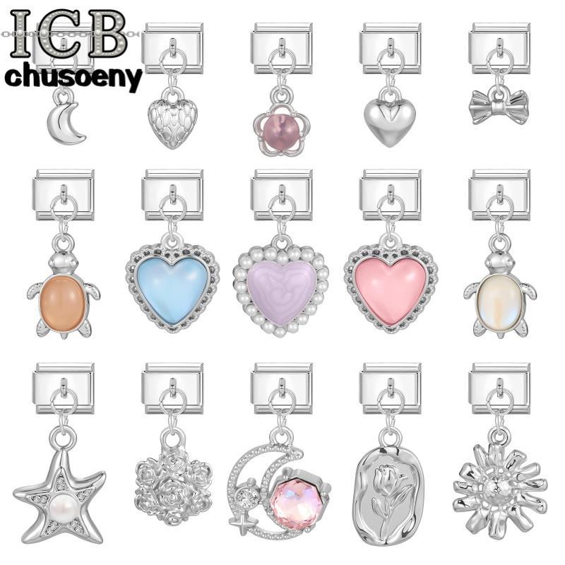 ICB Heart จี้ Star Italian Charm Modular สร้อยข้อมือไทเทเนียมเหล็กปั๊มคู่ DIY สร้อยข้อมืออุปกรณ์เสริม
