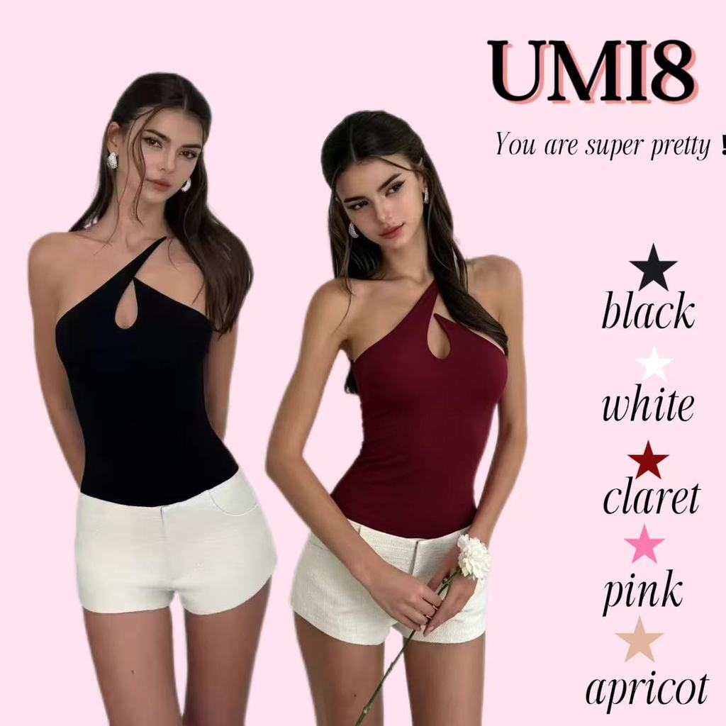 UMI8💝【ในสต็อก】💝 เสื้อสายเดี่ยวแบบไขว้ไหล่ ดีไซน์เข้ารูป ยืดหยุ่นได้ดี ทำจากผ้าปะติดปะต่อสีพื้น