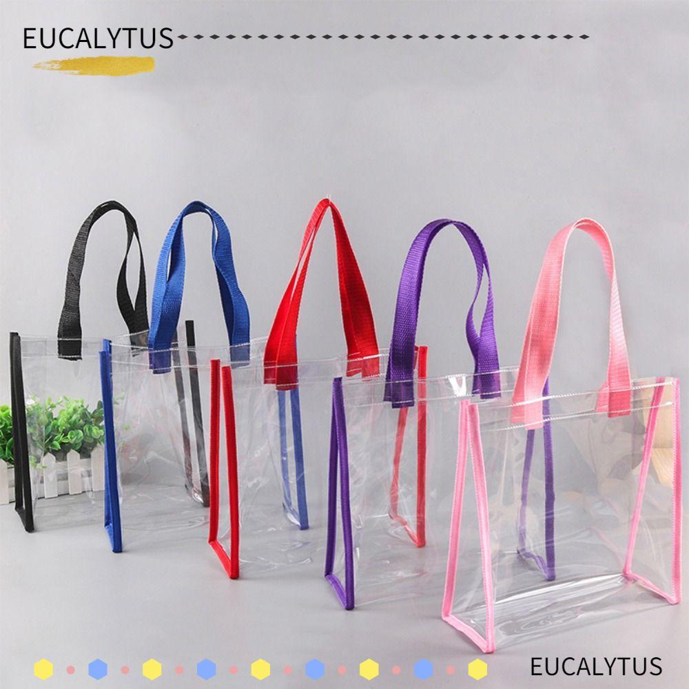 EUCALYTUSTH กระเป๋าช้อปปิ้งเครื่องสําอาง, กระเป๋าโท้ท PVC โปร่งใส, ถุงของขวัญพลาสติกความจุขนาดใหญ่ถุงเยลลี่