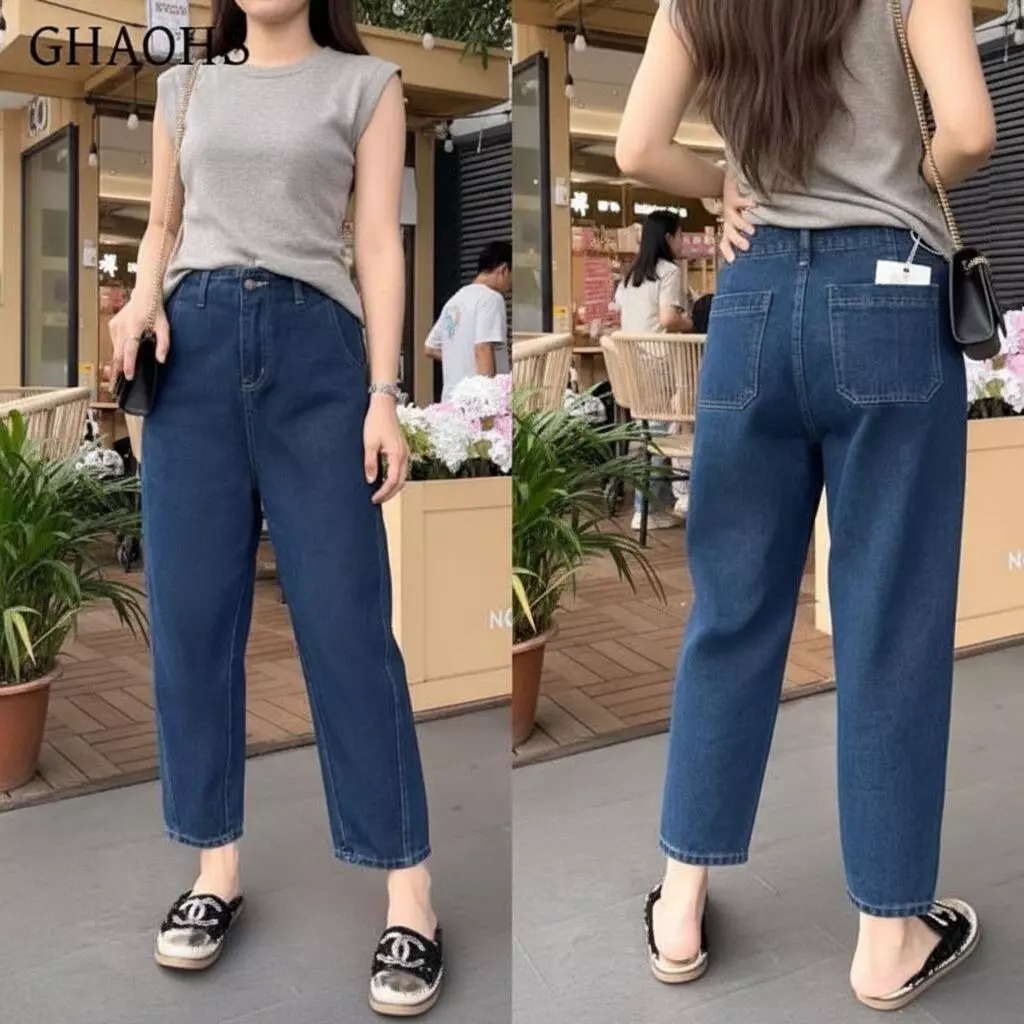 💥ไอเท็มmusthave JIAQI กางเกงยีนส์ผ้านุ่มยืด ทรง9ส่วนสไตล์เรโทร ปกปิดสะโพกกว้าง ดูผอมทันที