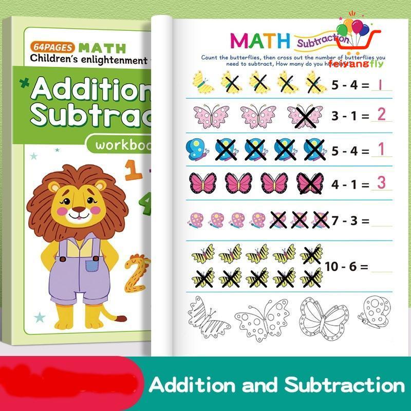 [OB] 1 ชุดสนุก 64 หน้าหนังสือคําถามเลขคณิตบวกและลบการออกกําลังกายภายใน 10 ภาพคอลัมน์การกําหนดตําแหน่