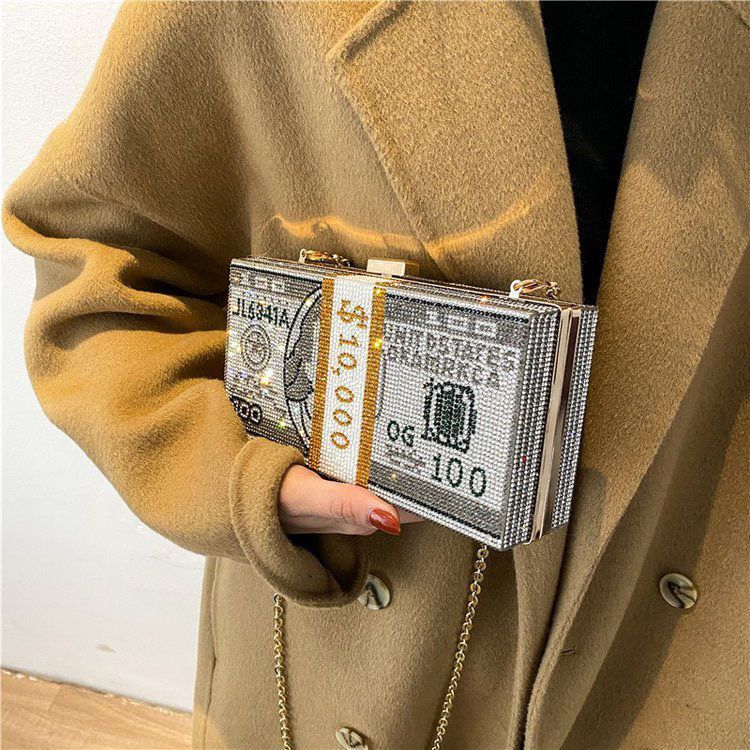 Dollar Bag Full Diamond Dollar Bag Ladies Clutch Crossbody All-Match Unique High-End 5.28