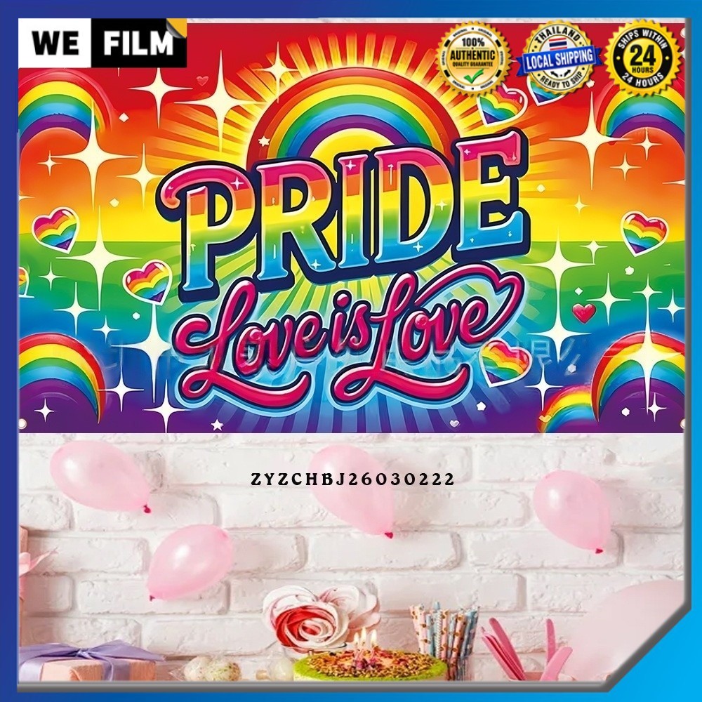 ผ้าพื้นหลัง Pride Love is Love พื้นหลังถ่ายรูปสไตล์รุ้ง ตกแต่งพาร์ตี้ Pride Month Background Cloth🏳️‍🌈