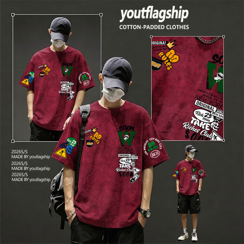 Y-T🔥พร้อมส่ง เสื้อยืด oversize ผ้าฟอกวินเทจ ผ้าฝ้ายแท้ใส่สบาย ไม่แตกเมื่อซัก ลาย "Soon rich"