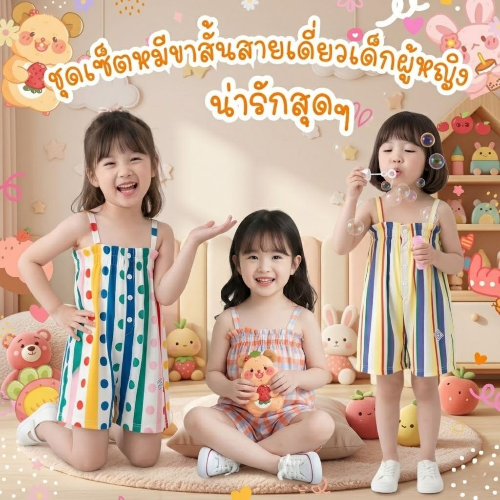 Dolemi Baby ชุดสายเดี่ยว ลายทาง สี้รุ้ง  สายสก็อตส้ม เด็กหญิงน่ารัก  ผ้านิ่ม ใส่สบาย  ไซต์ 90-150เซน น่ารัก