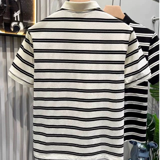 Becoolman-เสื้อโปโลผู้ชาย แขนสั้นแบบบาง เสื้อยืดลายทาง ลำลองแมทช์ลุคง่าย ปกพับ เรียบง่าย