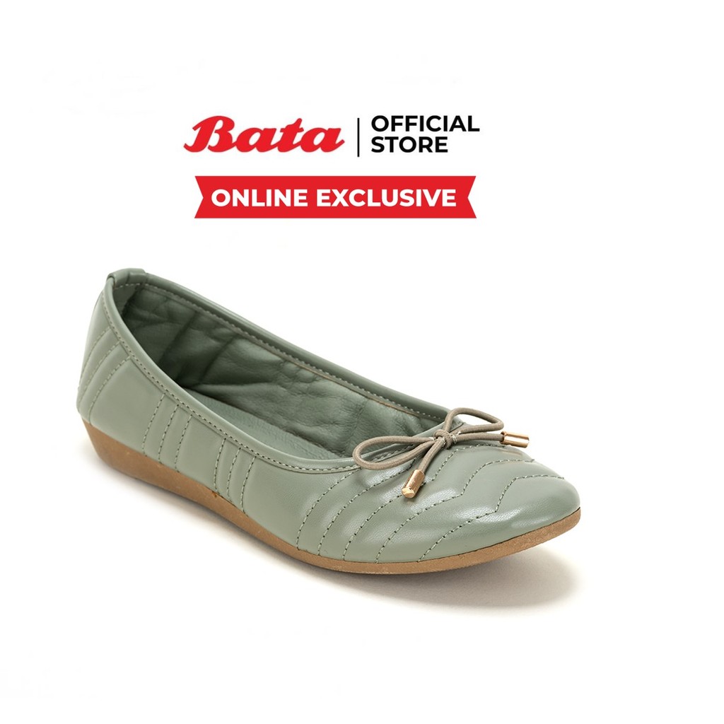 Online Exclusive Bata บาจา รองเท้าบัลเล่ต์แบบสวมสำหรับผู้หญิง รุ่น BANIKA สีบรอนซ์ 5800040 สีเขียว 5807040 สีดำ 5806040