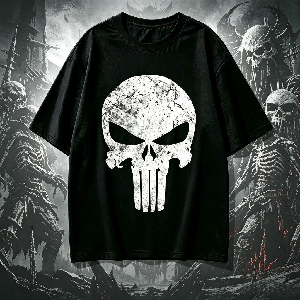เสือยืดผู้ชาย เสื้อบอดี้โ  Marvel Punisher Skull Symbol Distressed T-Shirt Marvel Men'sS-3XL เสื้อยื