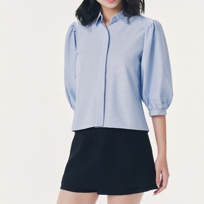 เสื้อเชิ้ตแขนยาวคอปกเยอรมัน Mono Talk แขนพัฟ - MOF26S-T10015TK