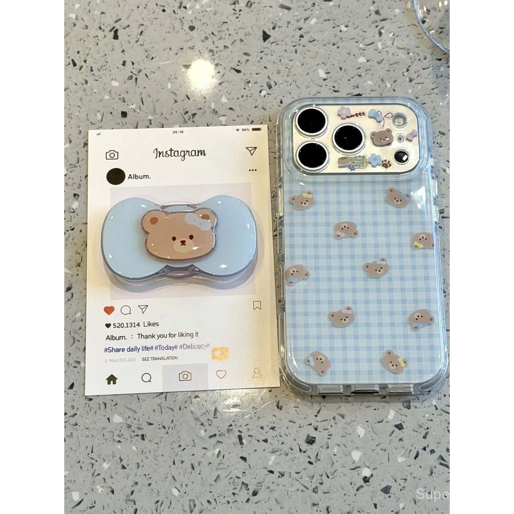 เคสโทรศัพท์ เหมาะสําหรับ ไอโฟน 11 12 13 14 15 16 17 มือโปร สูงสุด สไตล์เกาหลีลายสก๊อตขนาดเล็กหมีสีน้ําตาลกันกระแทกกันกระแทกป้องกันกรณีรวมทุกอย่าง พี9ถาม8