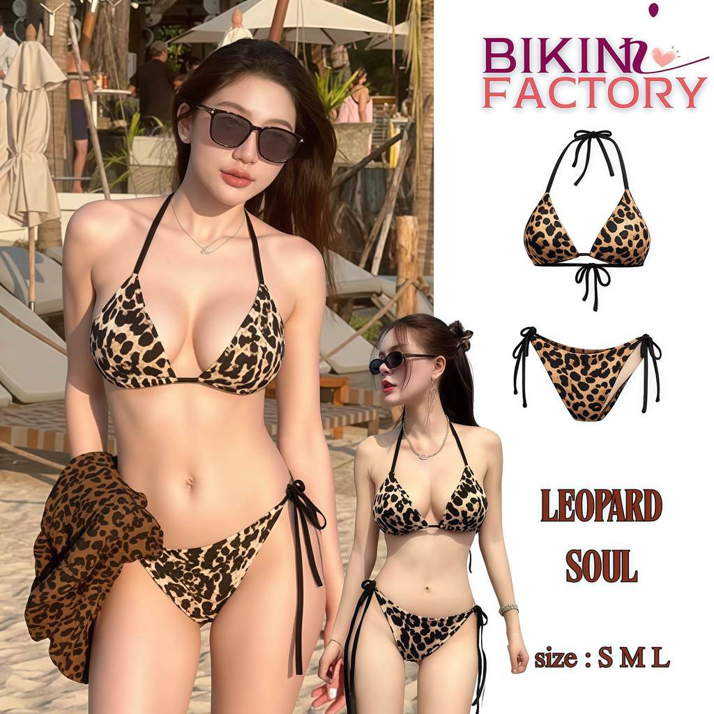 BIKINI FACTORY ชุดว่ายน้ำ บิกินี่ลายเสือ ทูพีชผูกเชือก ทรงสวยขับผิว 🐯 มีไซส์ S-L | น้ำหนัก 38-58 กก. พร้อมส่ง Y298