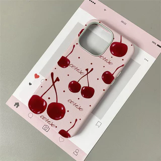 For iPhone เคสไอโฟน เชอร์รี่สีแดง งดงาม ง่าย และทันสมัย 11 17 12 13 สีดำ, ขอบสีขาว เคสไอโฟน 14 15 16 PLUS 16 PRO
