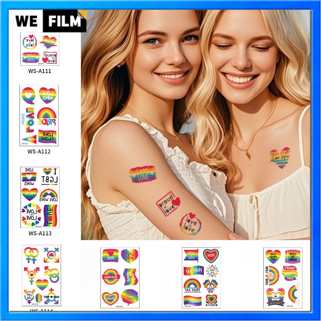 【พร้อมส่งในไทย】สติ๊กเกอร์รอยสักชั่วคราวสีรุ้ง รุ้ง วิกสีรุ้ง LGBT ขนาด 120*76mm ล้างออกได้ เทศกาล Pride Month