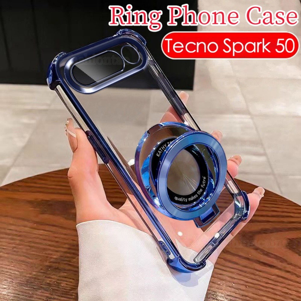 ปลอกสําหรับ Tecno Spark 50 5 0 Spark50 TecnoSpark50 4G 5G 2026 พร้อมผู้ถือแหวนซิลิโคนใสเคสโทรศัพท์สี่มุม Anti Fall กันกระแทกป้องกันนุ่มปกหลัง