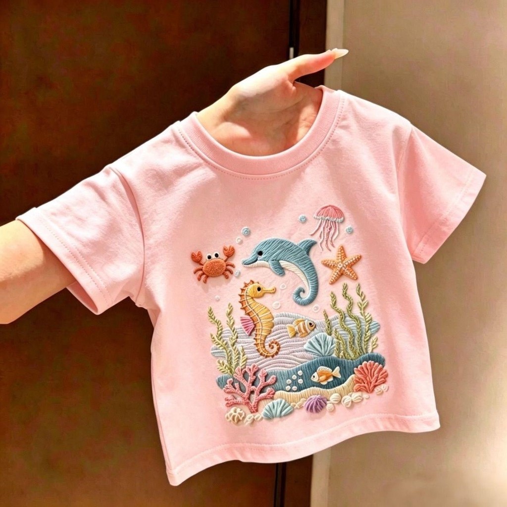 Yout-children เสื้อเด็ก เสื้อน่ารัก girl แขนสั้น สบายและนุ่ม 2-9 ขวบ พิมพ์ลาย 'Marine life' เหมาะกับฤดูร้อน COD