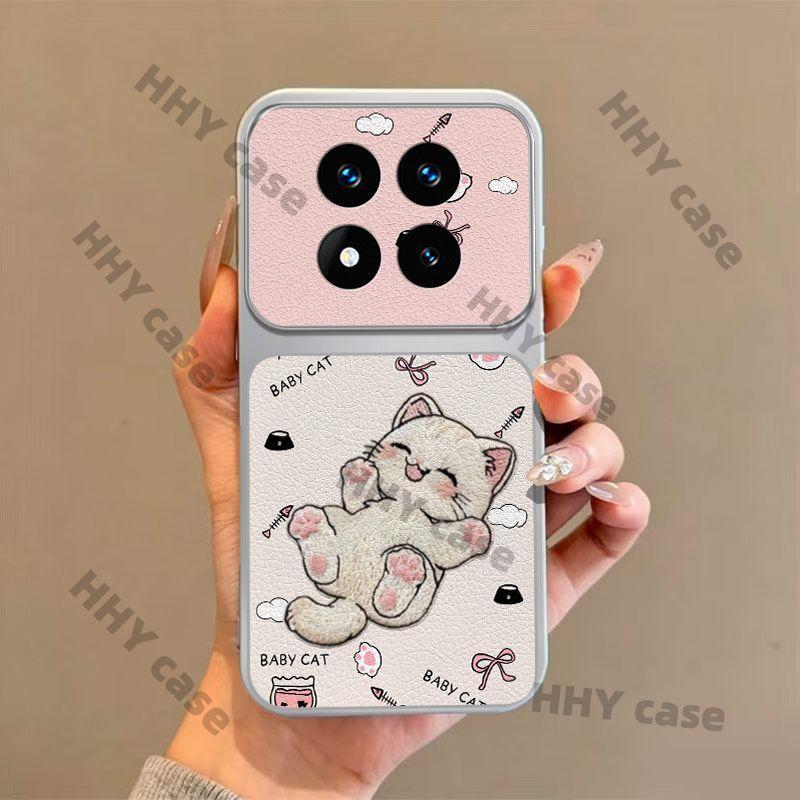 เคส Redmi Note 15 14 5G เคส Redmi Note 15 14 Pro 5G Redmi Note 15 14 Pro Plus 5G เคส กรณี3Dปักแมวของแท้หนังโทรศัพท์กรณีขนาดใหญ่ Visionหน้าต่างหนังแกะนุ่ม