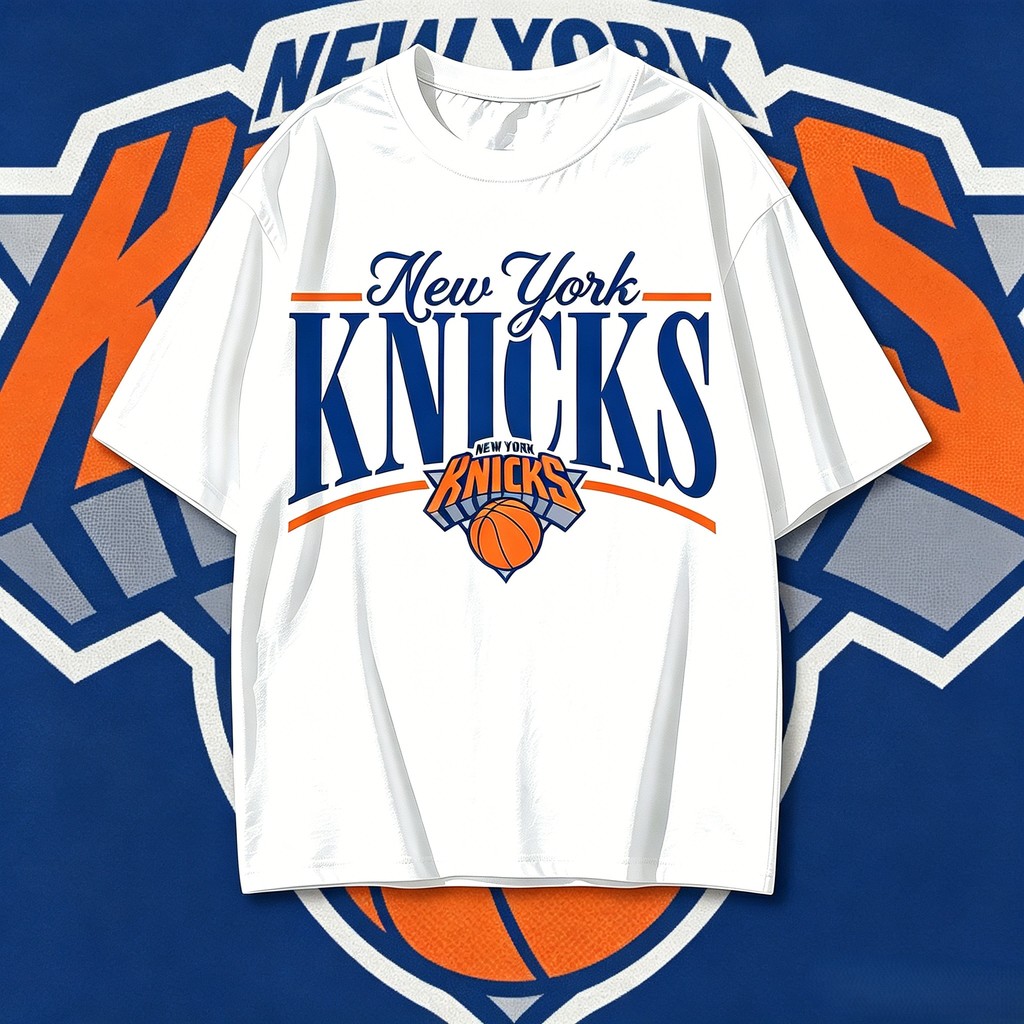 เสื้อยืดลายโค้งโลโก้ทีม NBA - นิวยอร์ก นิกส์