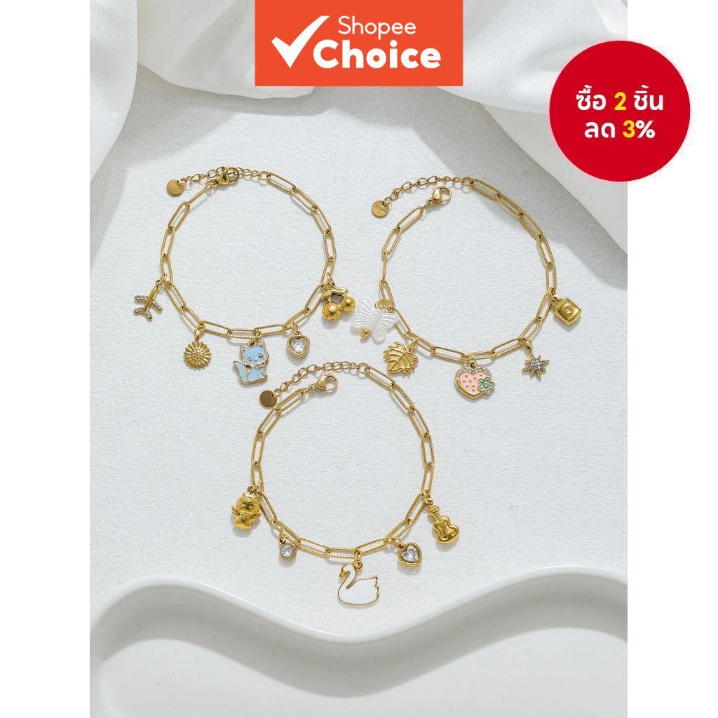 เครื่องประดับแฮนด์เมดสแตนเลสสุดน่ารัก - สร้อยข้อมือก้อนเมฆลูกแมวหงส์หัวใจเซอร์โคเนียพระอาทิตย์เชอร์รี่ผีเสื้อ (สินค้าใหม่ปี 2025)