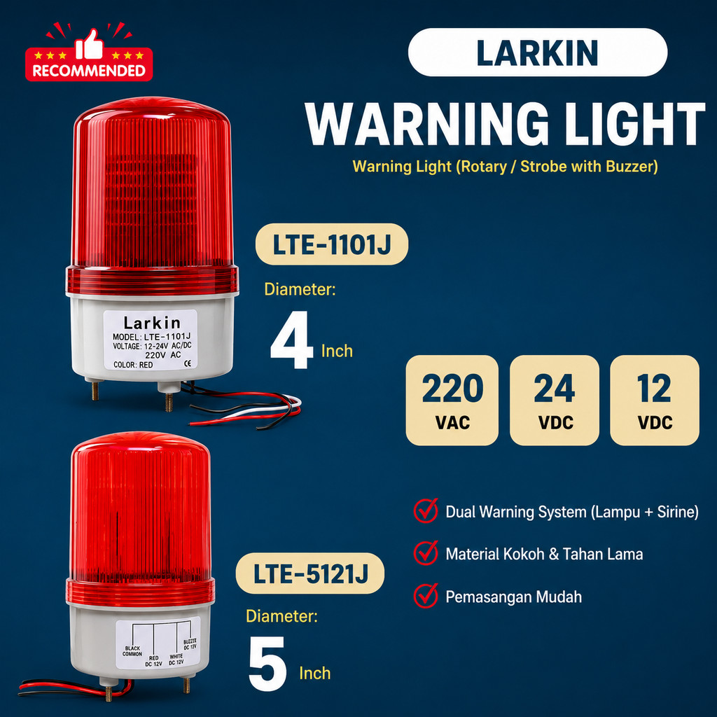 MERAH ไฟเตือน LED 4" LTE-1101J/5" LTE-5121J Larkin / ไฟเตือนสีแดง / ไฟโรตารีพร้อม Buzzer