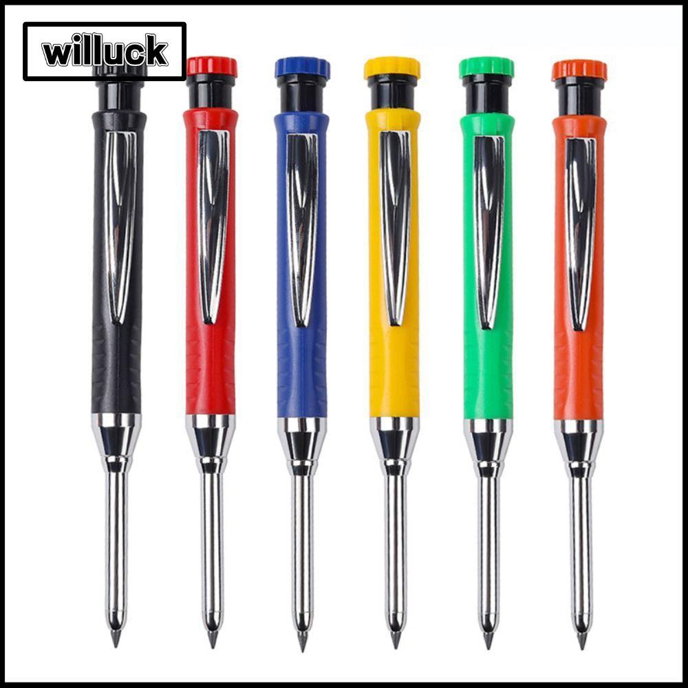 WILLUCK ดินสอกด เครื่องหมายหลุมลึกยาวหัวดินสอช่างไม้ที่เป็นของแข็งคุณภาพสูงเหลาในตัว 2.8 มม. โลหะงานไม้เครื่องหมายหลุมลึกงานไม้ก่อสร้าง