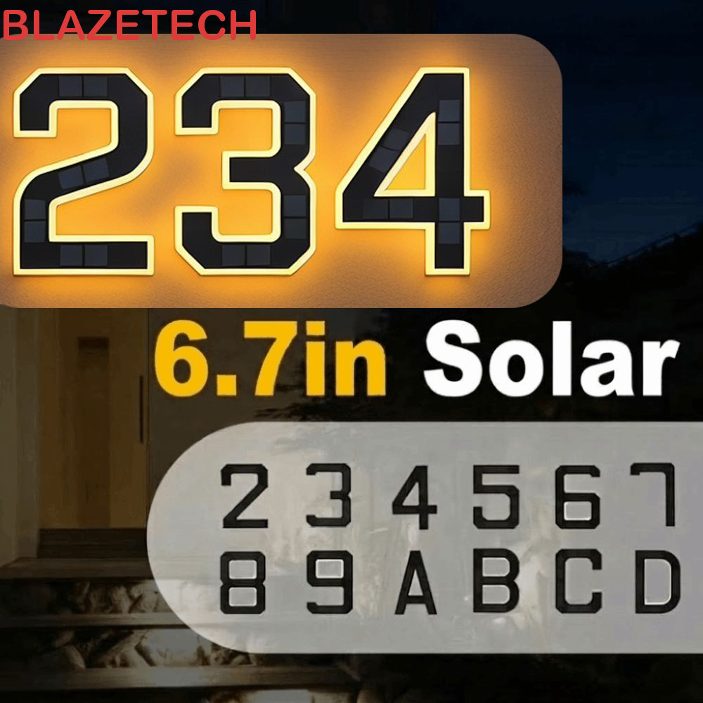 BLAZETECH พลังงานแสงอาทิตย์บ้านตัวเลขแสง,กันน้ําไม่มีสายไฟ LED บ้านจํานวนโล่,ป้ายที่อยู่ส่องสว่าง 6.7IN โมเดิร์นพลังงานแสงอาทิตย์ดิจิตอล Doorplate Party Centerpiece