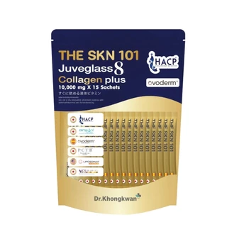 โปร 3 แพ็ค THE SKN 101 Juveglass 8 Collagen plus 10,000mg เดอะ เอส เค เอ็น จูวีกลาสแปด คอลลาเจน ดร.ของขวัญ 1แพ็ค 15ซอง