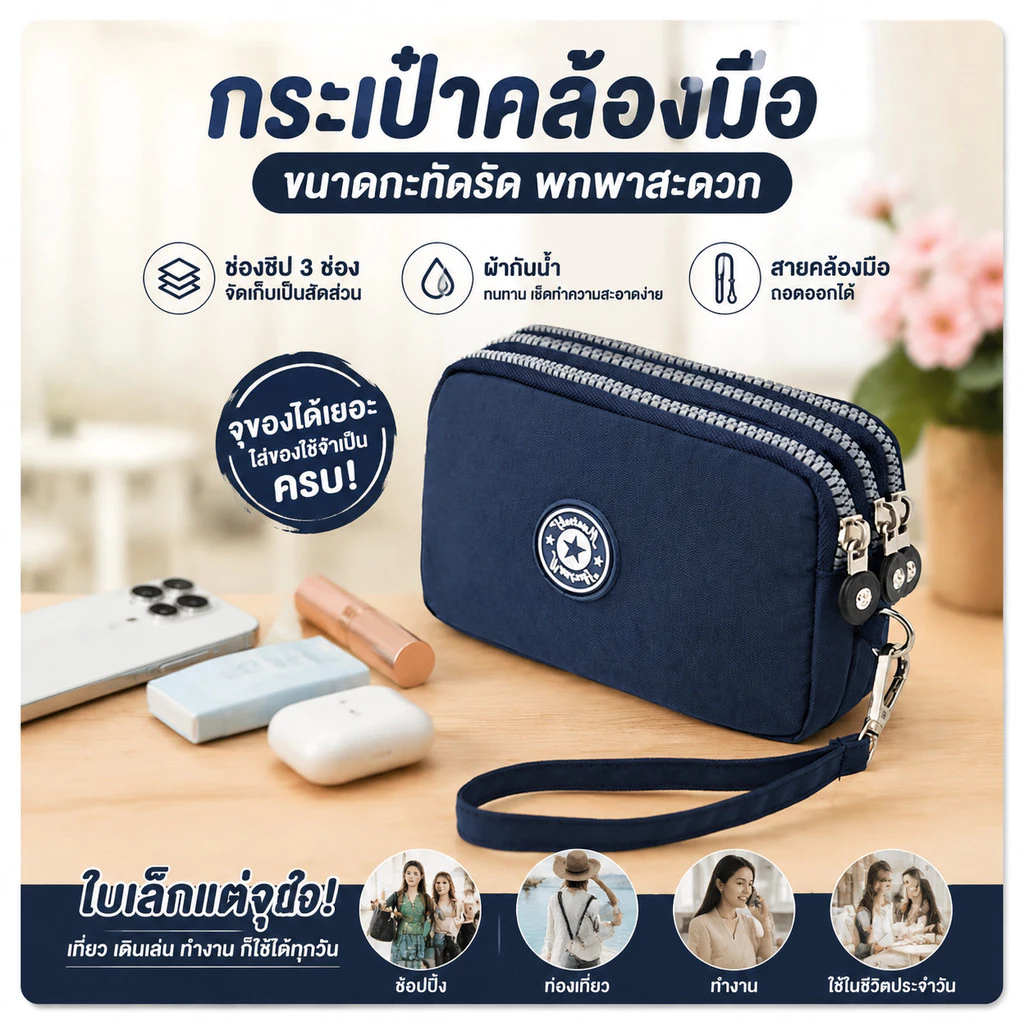 [COD] กระเป๋าสตางค์ผ้าแคนวาสสำหรับผู้หญิงสไตล์คลาสสิก ความจุขนาดใหญ่ ซิป 3 ชั้น ลายเรโทร ผ้าอ็อกซ์ฟอร์ด กันน้ำ พร้อมช่องใส่เหรียญ กระเป๋าแฟชั่น FortuneKey