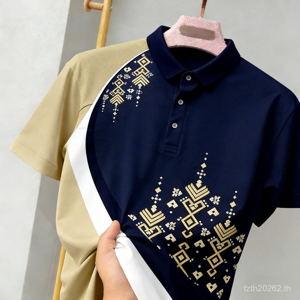 เหมาะสําหรับวันหยุดอย่างเป็นทางการ เสื้อโปโลสไตล์ไทย ไม่ขีด จํากัดเพศ เสื้อโปโลผู้ชาย แขนสั้น ผ้าระบายอากาศ มีหลายสีหลายลายให้เลือก