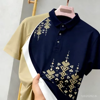 เหมาะสําหรับวันหยุดอย่างเป็นทางการ เสื้อโปโลสไตล์ไทย ไม่ขีด จํากัดเพศ เสื้อโปโลผู้ชาย แขนสั้น ผ้าระบายอากาศ มีหลายสีหลายลายให้เลือก