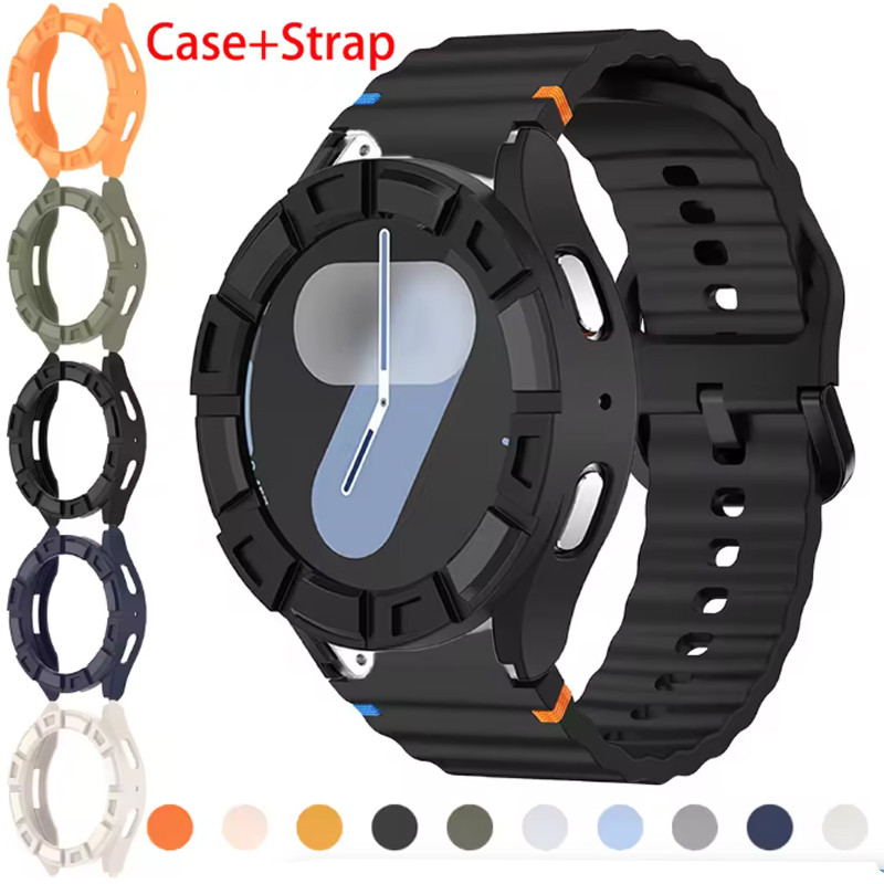 เคส TPU + สายซิลิโคนสําหรับ Samsung Galaxy Watch 7 40 44 มม.ฝาครอบป้องกันกันชน Sport Band สําหรับ Galaxy 7 สร้อยข้อมือ Shell