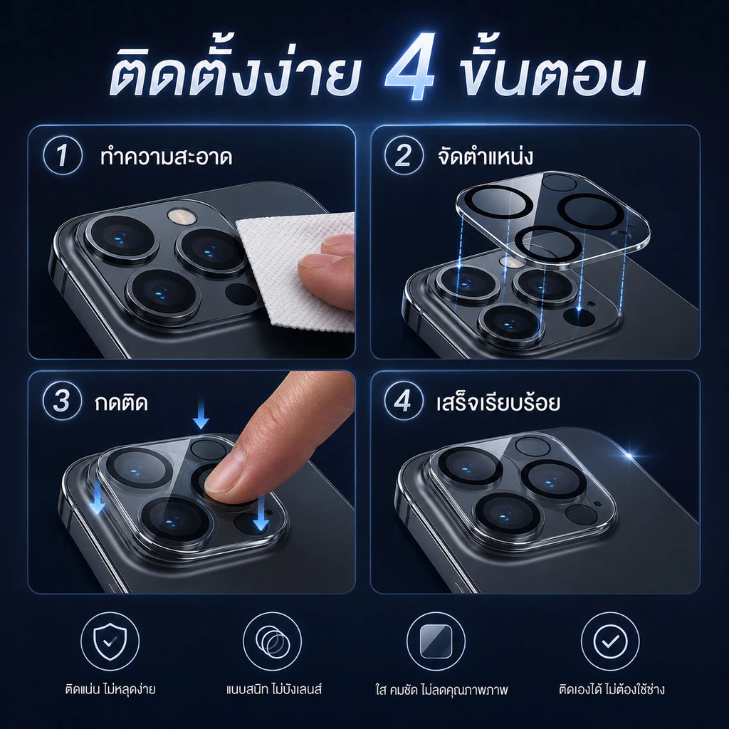 ฟิล์มกล้อง ขอบเลนส์สีดำ ใส ใช้สำหรับ iPhoneป้องกันเลนส์กล้อง17PRO 16PLUS 15promax 14/14promax 13 pro max/12 pro max/11 thumbnail 10