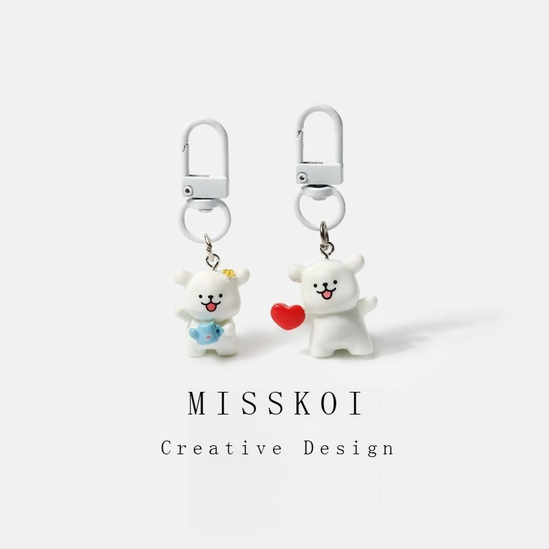 MISSKOI น่ารักน่ารักเจ้าหญิงน้อยสีขาวรักพวงกุญแจกระเป๋าเป้สะพายหลังอุปกรณ์เสริมทุกการแข่งขันจี้ขนาดเล็กจี้รถเรียบง่าย