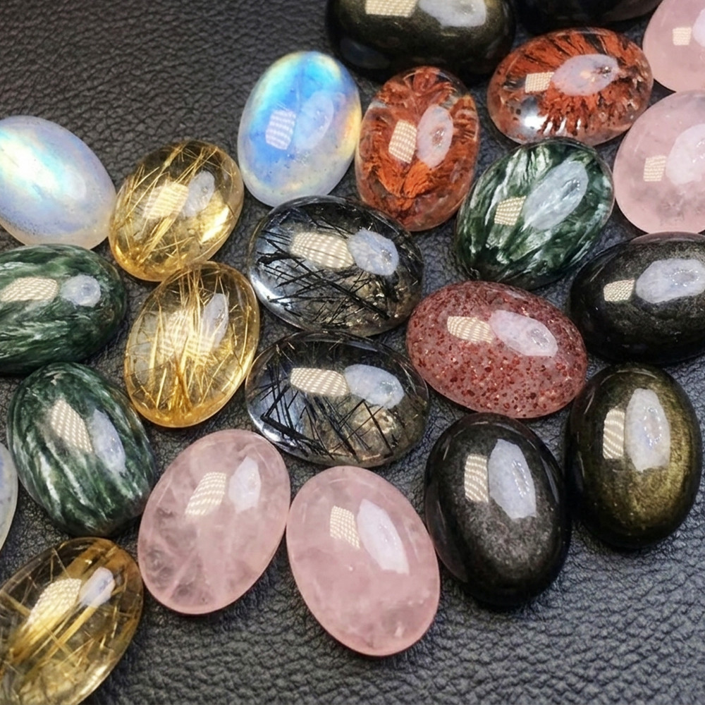พลอยนาทราคัล 1 ชิ้นรูปไข่ Cab Flatback Semi-Precious อัญมณีแหวน Face