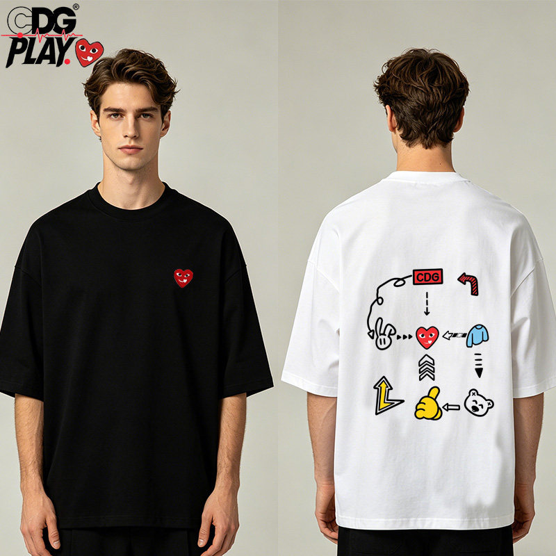 เล่น เสื้อยืดแขนสั้นผู้หญิง 2026 สไตล์ใหม่ยักษ์-ตามหาคู่หลวมผ้าฝ้ายแท้รอบคออินเทรนด์ สูงสุด