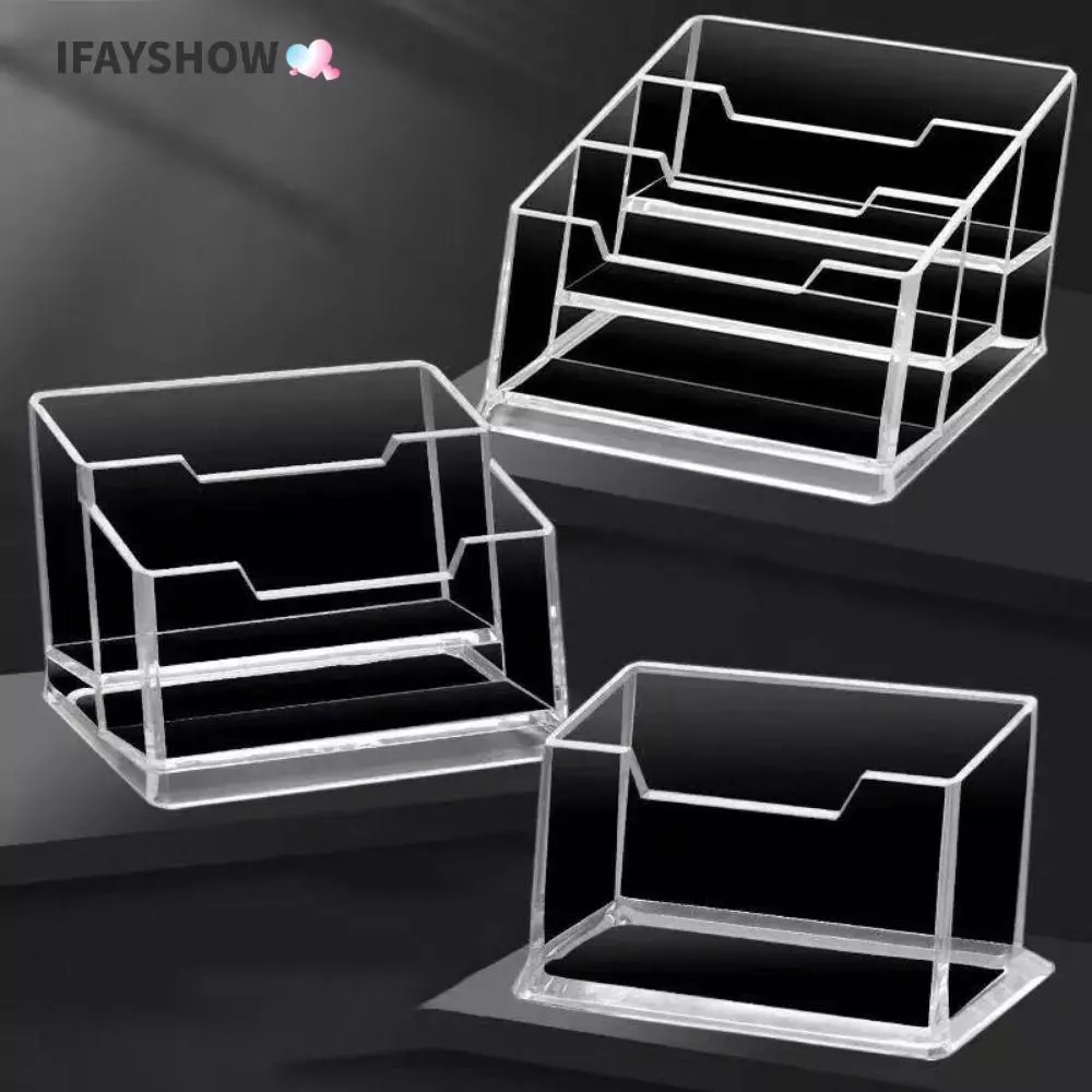 IFAYSHOW 1 ชิ้น Bussiness ผู้ถือบัตร,อะคริลิคพลาสติก 1/2/3 กริดกล่องนามบัตร,โรงเรียนอุปกรณ์สํานักงานโปร่งใสขาตั้งจอแสดงผลกล่องการ์ด
