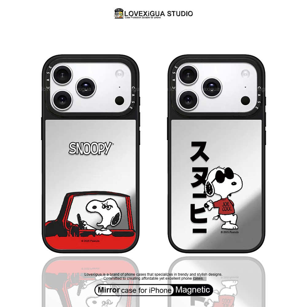 การ์ตูนขับรถสุนัขกระจกแม่เหล็กสําหรับiPhone 17Pro Max 17 Air 16 Plus 15 14 13 12 11 Pro Maxกรณีกันกระแทกฝาครอบป้องกัน