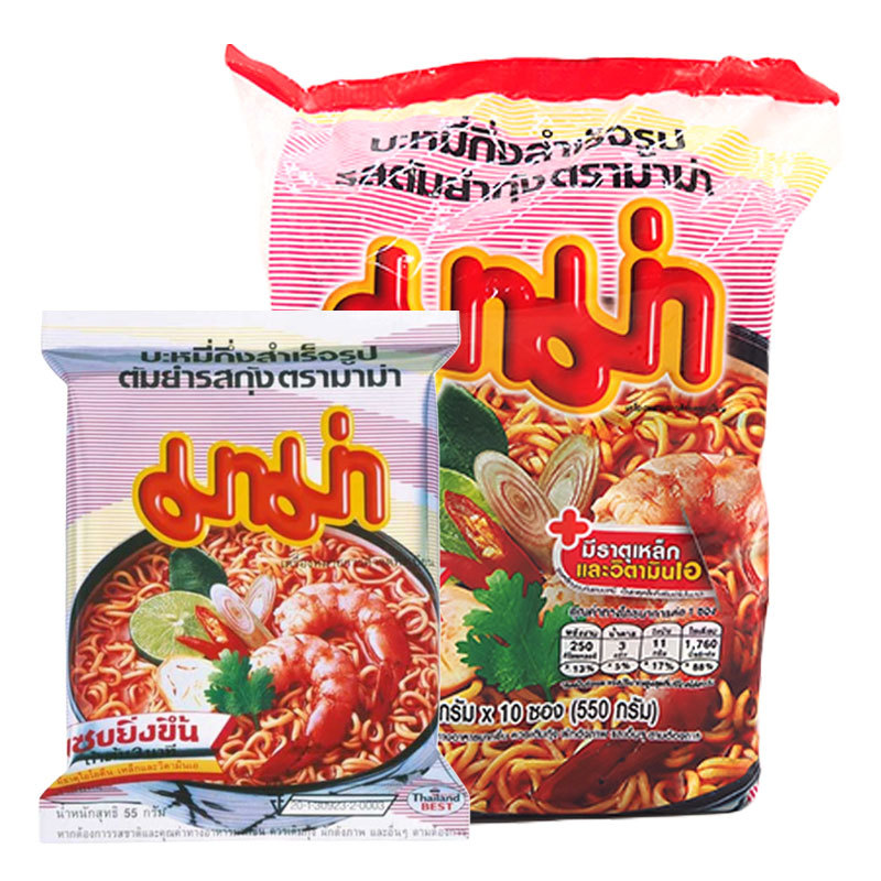 มาม่า บะหมี่กึ่งสำเร็จรูป รสต้มยำกุ้ง 55 ก. 10 ซอง (MAMA Instant Noodles Tom Yum Kung 55 g 10 pcs)
