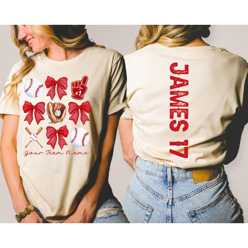 เสื้อยืดสั่งทำพิเศษสไตล์เรโทรสำหรับคุณแม่นักเบสบอล: Tball Bow Mom
